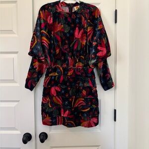 FARM Rio Floral Velvet Midi Dress - Red and Pink